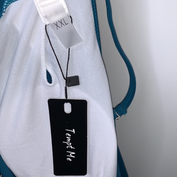 NWT TEMPT ME Teal Turquoise Ruffle Flounce Off Shoulder Swim Bikini Top Size XXL - Picture 9 of 11